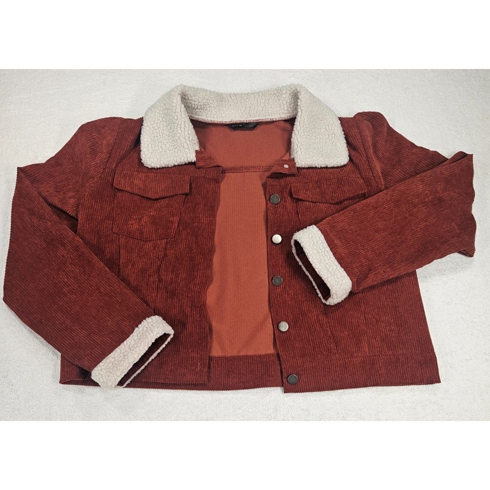 SHEIN Women's Orange Corduroy Jacket Size 8-10 Soft Wool Neck Decorative Button